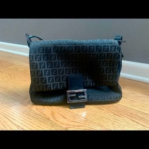 Authentic FENDI Black Canvas Shoulder Bag